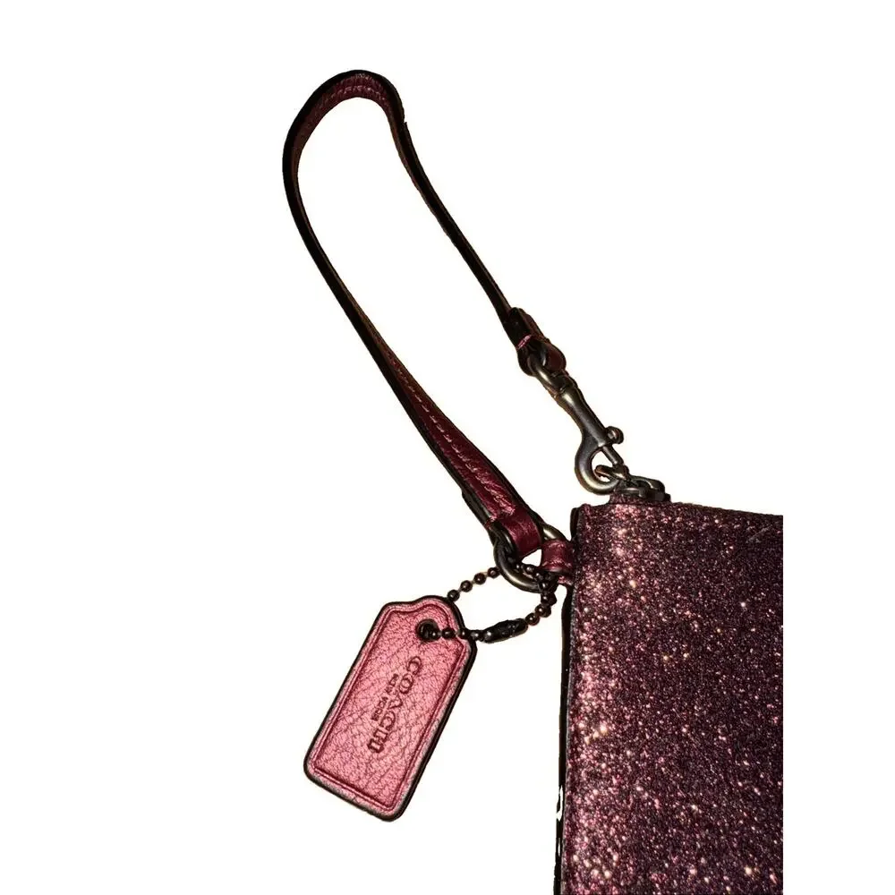 NWT Coach Glitter Small Wristlet Metallic Cherry Zip Pouch Clutch Wallet F64585